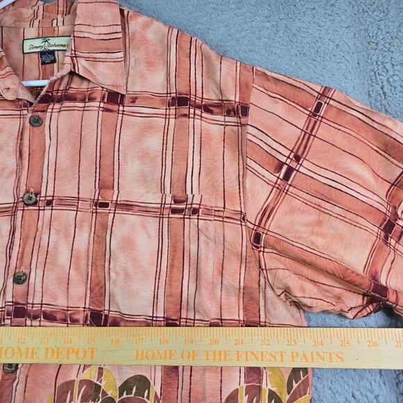 Tommy Bahama Hawaiian Silk Button Shirt Men's Large Orange Floral Tropical Palm - Picture 6 of 8